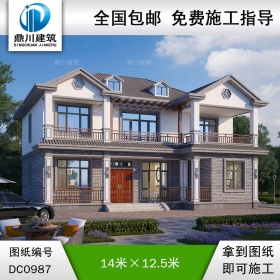 二層新中式帶陽臺別墅施工圖紙及效果圖_新農(nóng)村自建房設(shè)計(jì),鼎川建筑