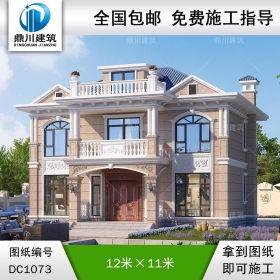 二層歐式帶露臺別墅效果圖及施工圖紙_新農(nóng)村自建別墅設計,鼎川建筑
